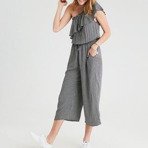 AE GINGHAM ONE SHOULDER CULOUTTE JUMPSUIT